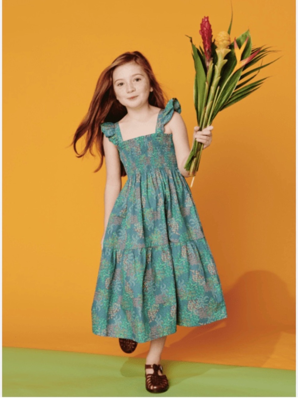 Girls Tea Collection Smocked Flutter Sleeve Midi Dress